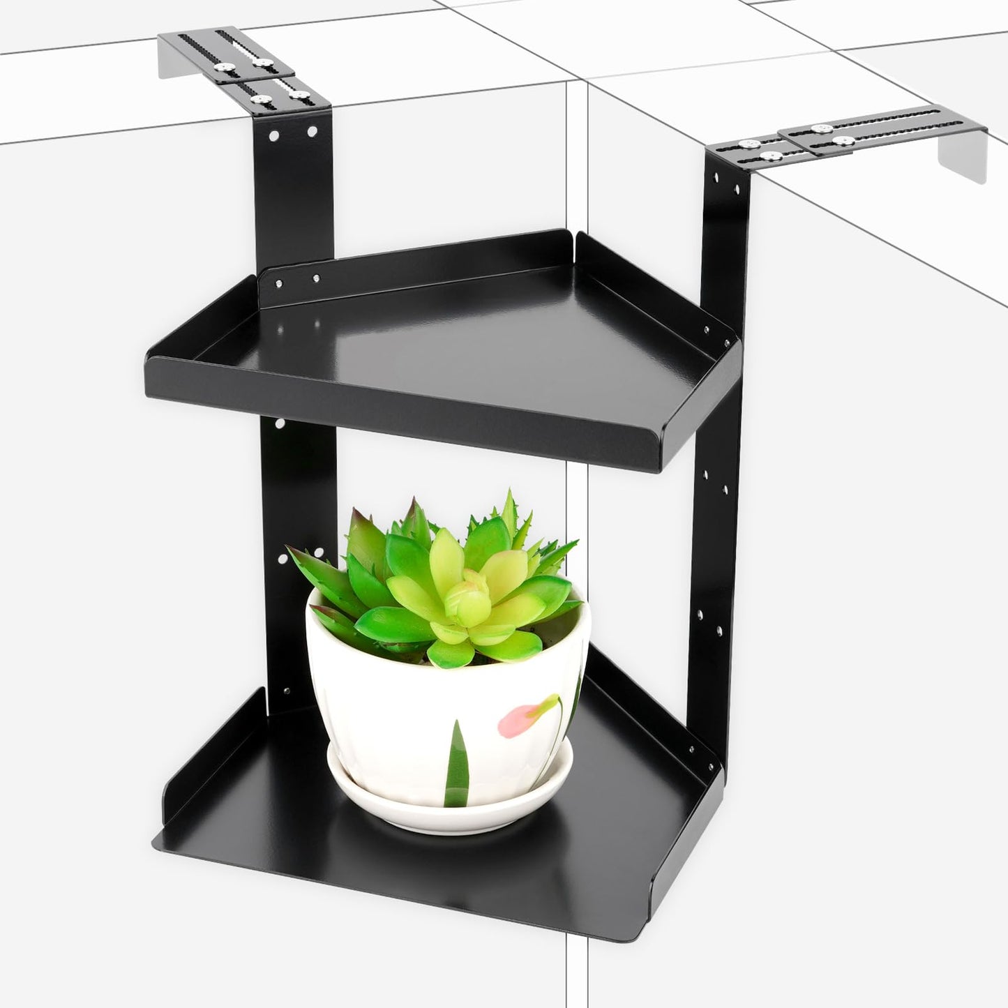 Olpchee Office Cubicle Shelf, Cubicle Storage, Shelf Organizer Accessories, Height Adjustable Hanging Corner Shelf with Adjustable Hooks (Black, Double Layer)