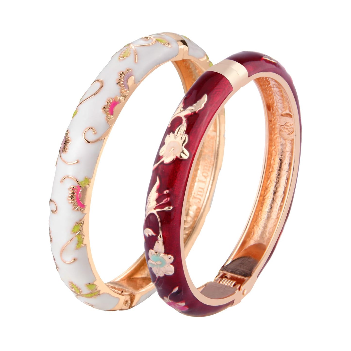 UJOY Vintage Bracelet Plated Enameled Jewelry Spring Hinge Metal Cuff Cloisonne Bangles Set Gift Box Packed 55A81-55A108 red White