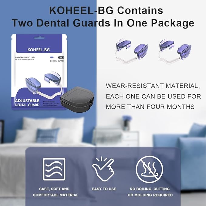 KOHEEL BG Adjustable Night Guard for Teeth Grinding, No-Boil Dental Guard for Bruxism Relief, 2 Count (Medium)