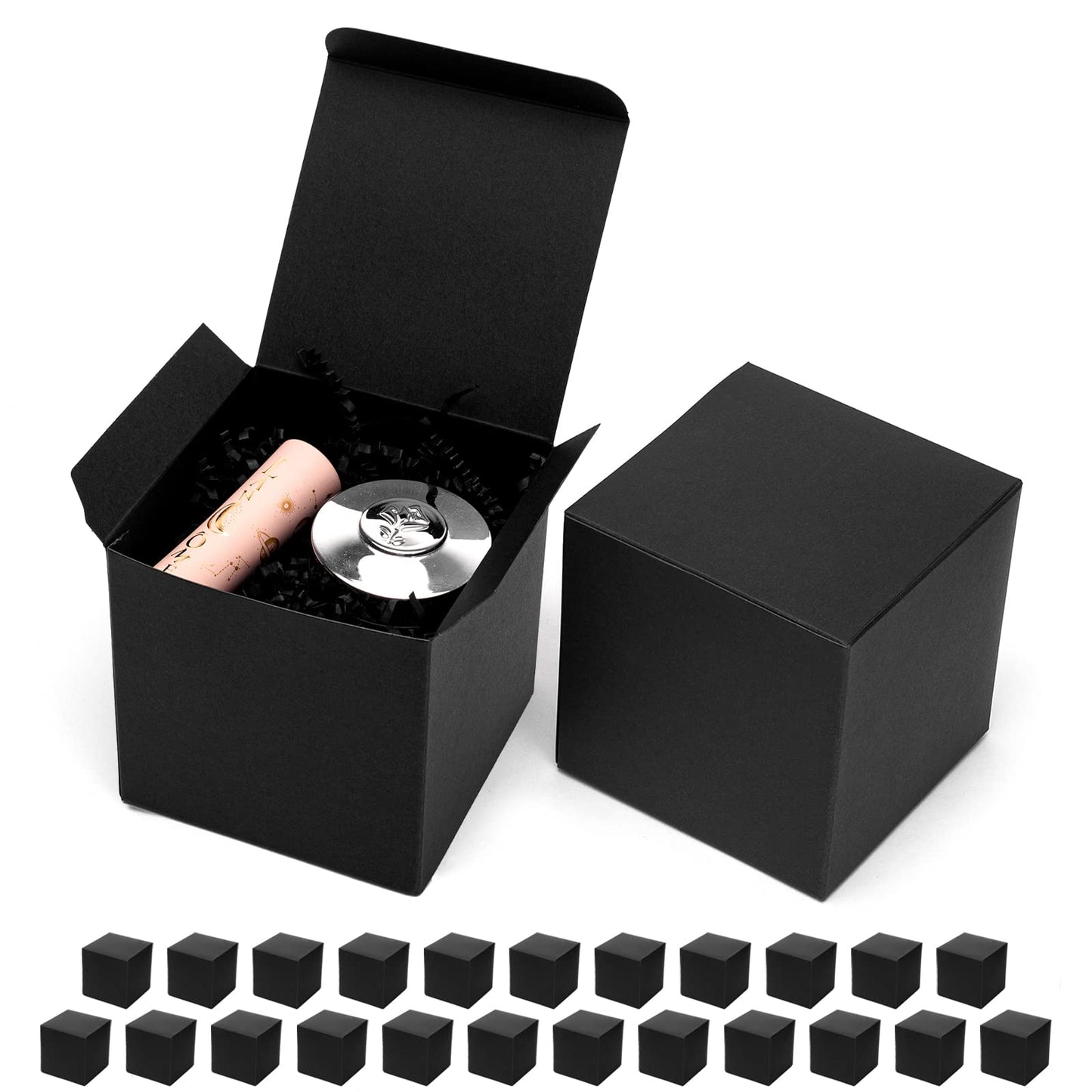 Mcfleet Black Gift Boxes with Lids 4x4x4 Inches 25 Pack Groomsmen Proposal Cardboard Craft Gift Box for Christmas, Wedding, Graduation, Holiday, Birthday Presents Packaging