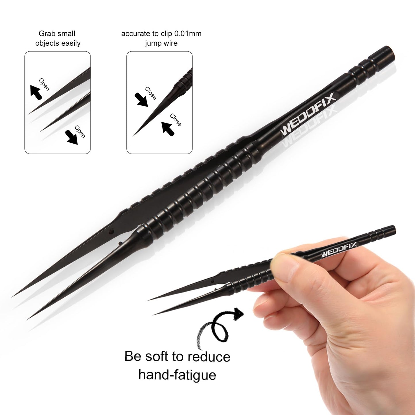 WEDOFIX Ultra Fine Precision Titanium Tweezers with Sharp Tips Non-magnetic Anti-corrosive Black Tweezer for Micro Soldering Work Electronics Jewelry Making