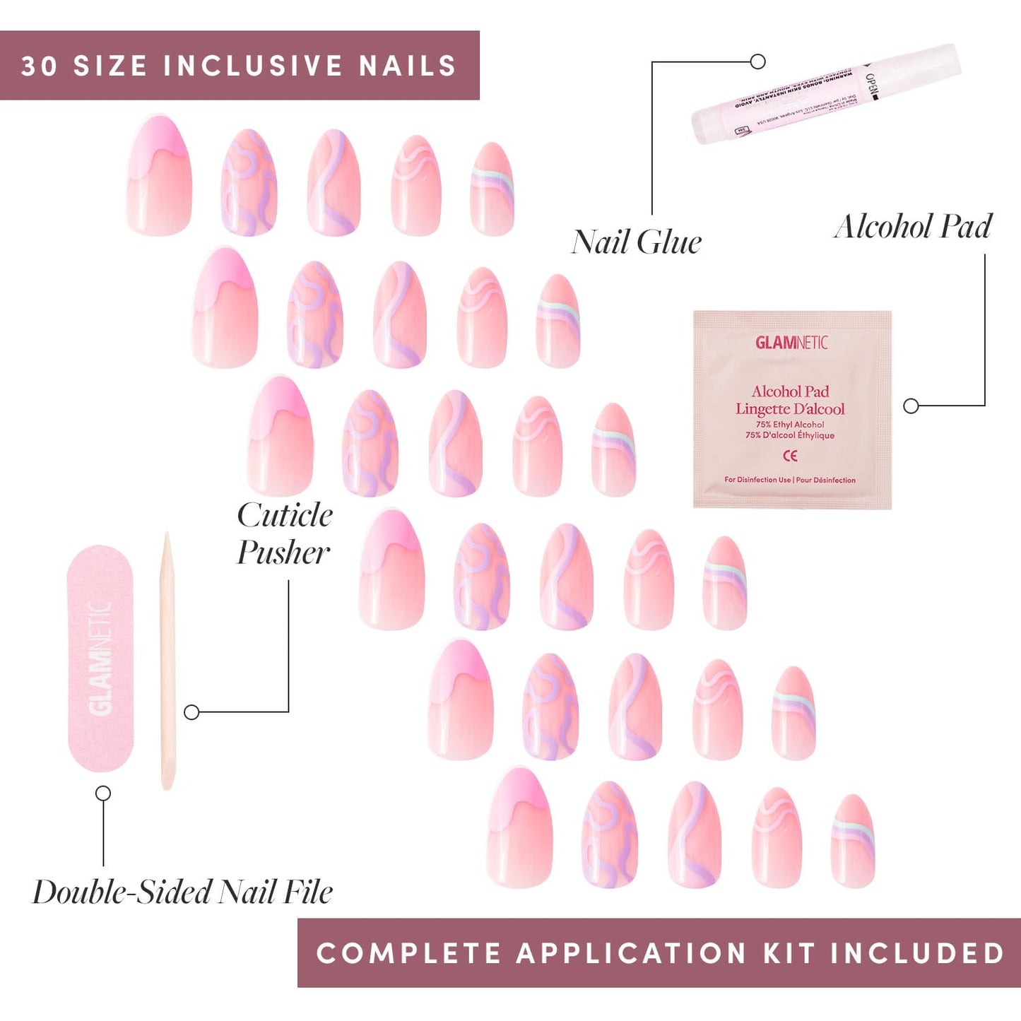 Glamnetic Press-On Nails Bundle - Sprinkles & Wild Card | Glossy Short Almond Rainbow French Tip Nails | Semi-Transparent Short Almond Trendy Pastel Nails | Reusable, Salon-Quality Nail Kits