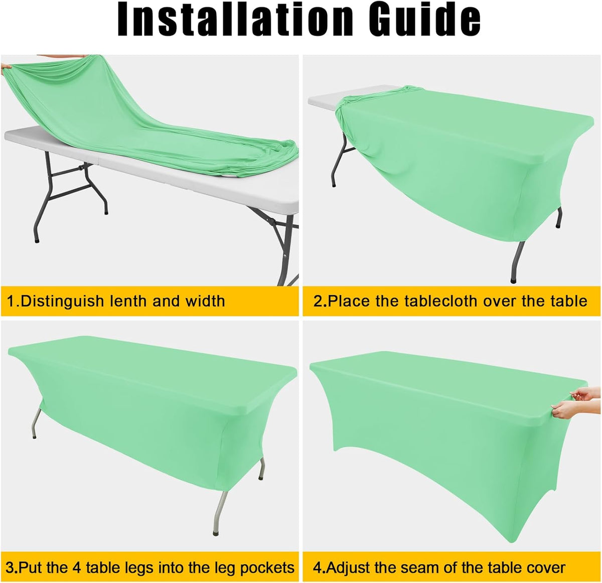 Smiry 2 Pack Spandex Table Cloth 5FT, Elastic Fitted Stretch Tablecloths for Rectangle Tables, Washable Table Cover for Outdoor, Wedding, Banquet & Parties (Bright Green, 60Lx30Wx30H Inch)