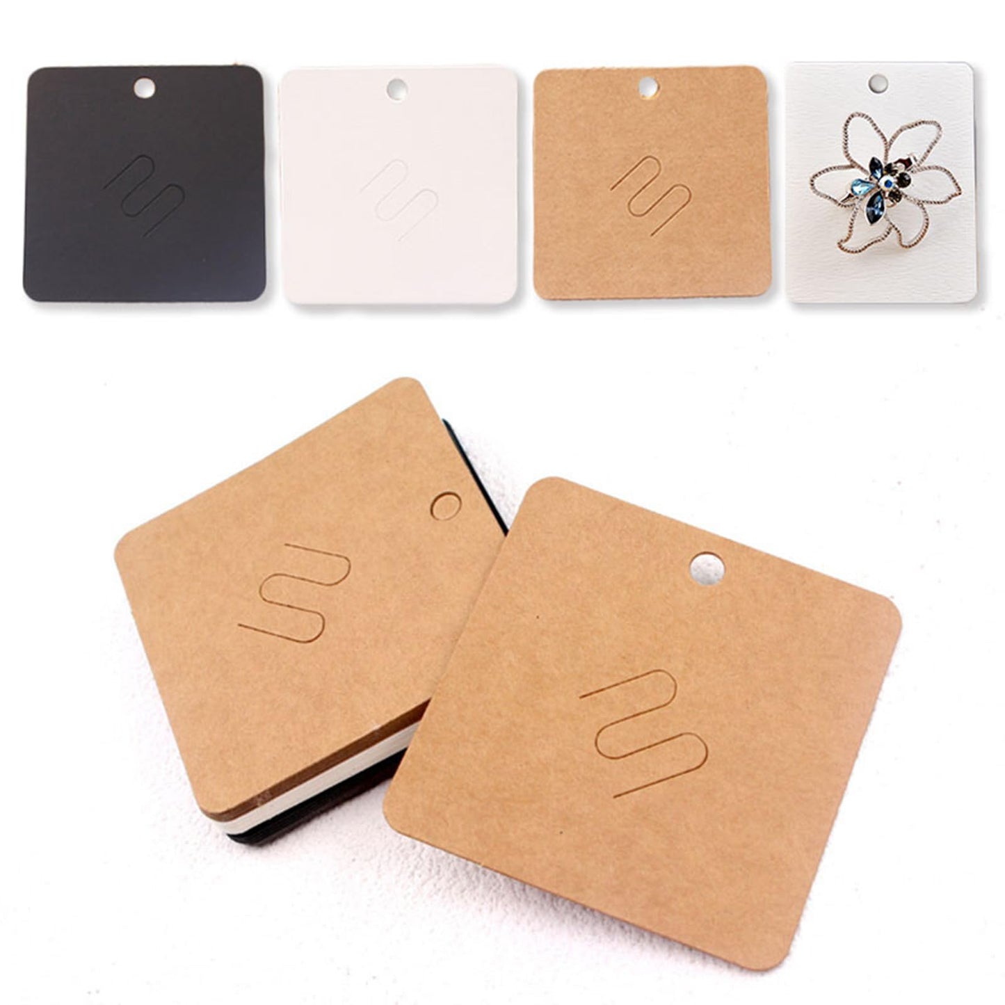 WikoNasc 100Piece Kraft Brooch Pin Cards Square Brooch Display Holder Card Brown Earring-Tag for Selling Jewelry Craft Retail