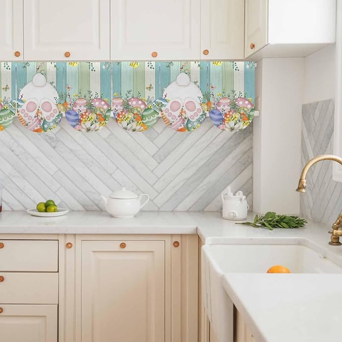 Cute Easter Bunny Banner 3Pcs Indoor Outdoor Hanging Banner Flag Eucalyptus Leaves Colorful Eggs Wooden Sign for Fireplace Mantel Decorative Bunting Garland Valance for Shop Door Decor 9.8"x15.8"