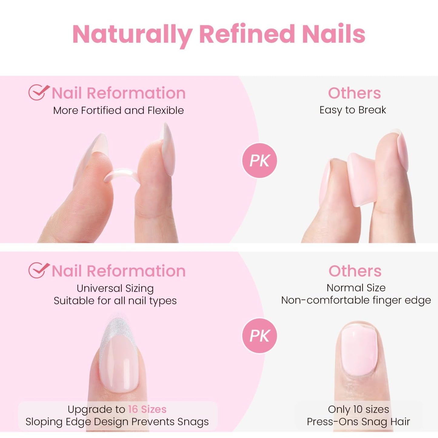 Nail Reformation Press On Nails, Rosewater | Ombre Pink Velvet Shimmer Medium Almond Fake Nails with Glossy Finish, Reusable Stick On False Nails Kit - 30 Pcs in 15 Sizes with Glue, Gifts for Women
