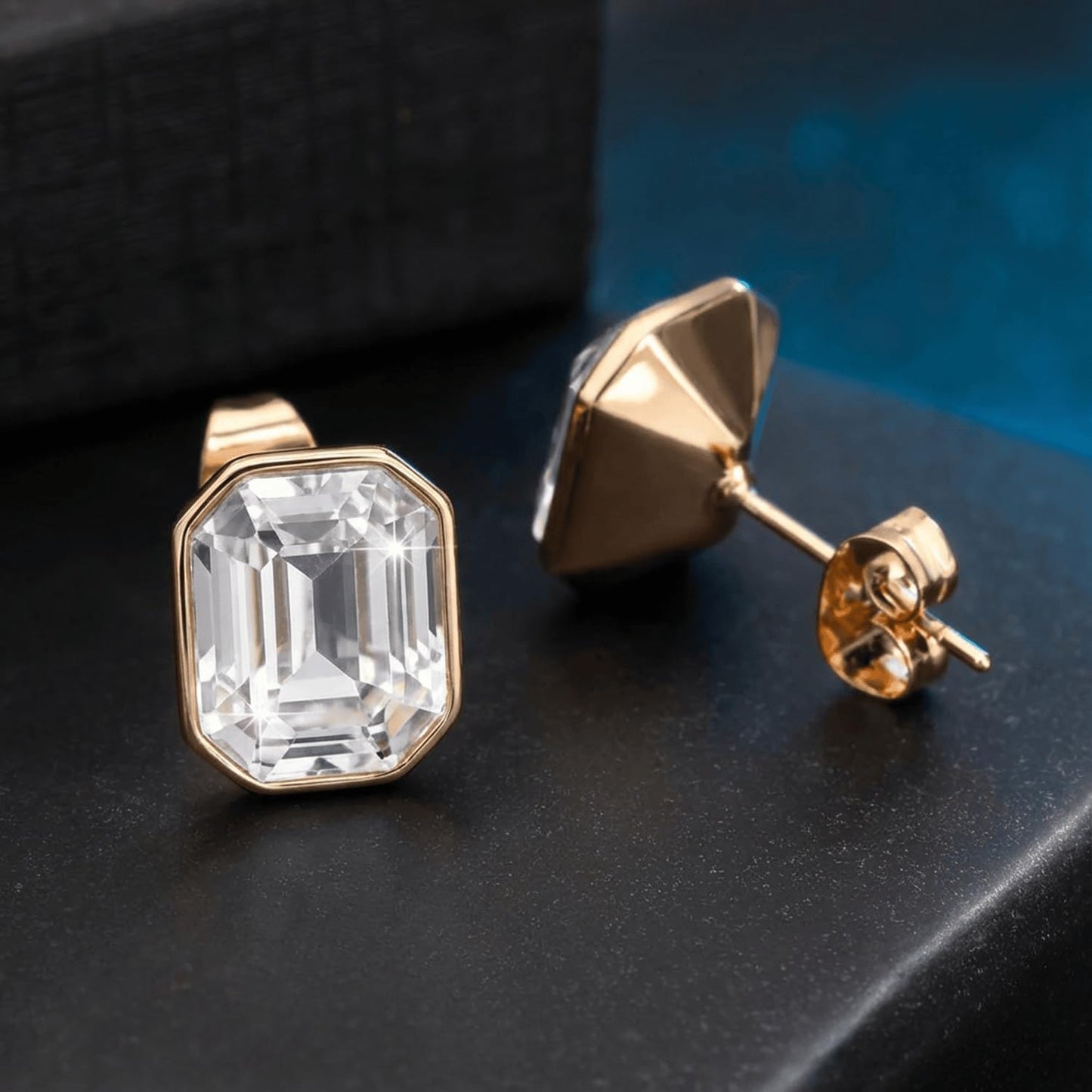 Austrian Crystal Octagon Stud Earrings for Women Fashion 925 Sterling Silver Post Hypoallergenic Jewelry (Clear White)