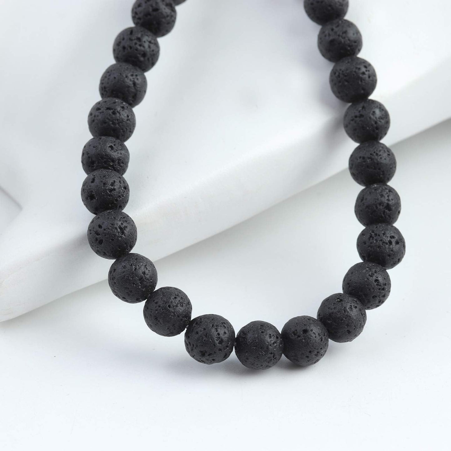 Filluck Natural Stone Beads 8mm Black Lava Polished Round Smooth Gemstone Beads for Jewelry Making 15 Inch(Black Lava,8mm)