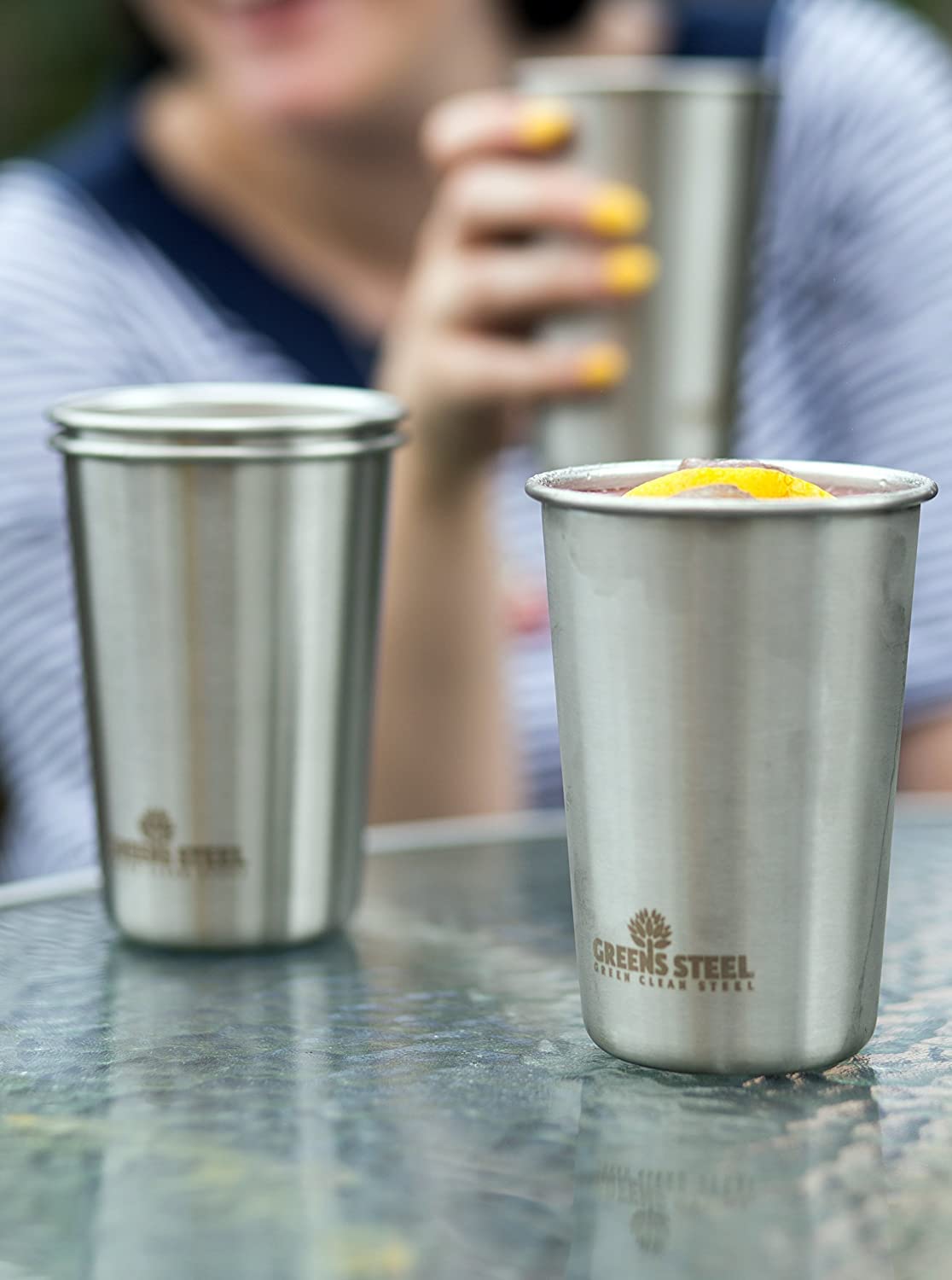 Greens Steel #1 Premium Stainless Steel Cup, 16 oz Pint Cups (4 Pack) Premium Metal Cups - Stackable Durable Cup