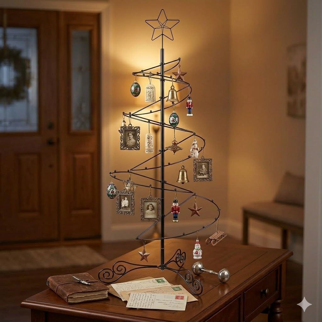 HOHIYA 3.3 FT Metal Spiral Christmas Tree Alternative Ornament Display Stand for Small Spaces Wrought Iron Hanging Tree with Hooks for Holiday Halloween Seasonal Decorations Gift Idea Black