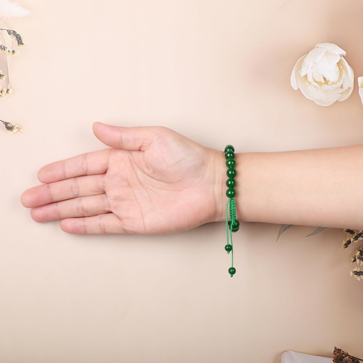AD Beads Natural 8mm Gemstone Bracelets Healing Power Crystal Macrame Adjustable 7-9 Inch (Green Jade)