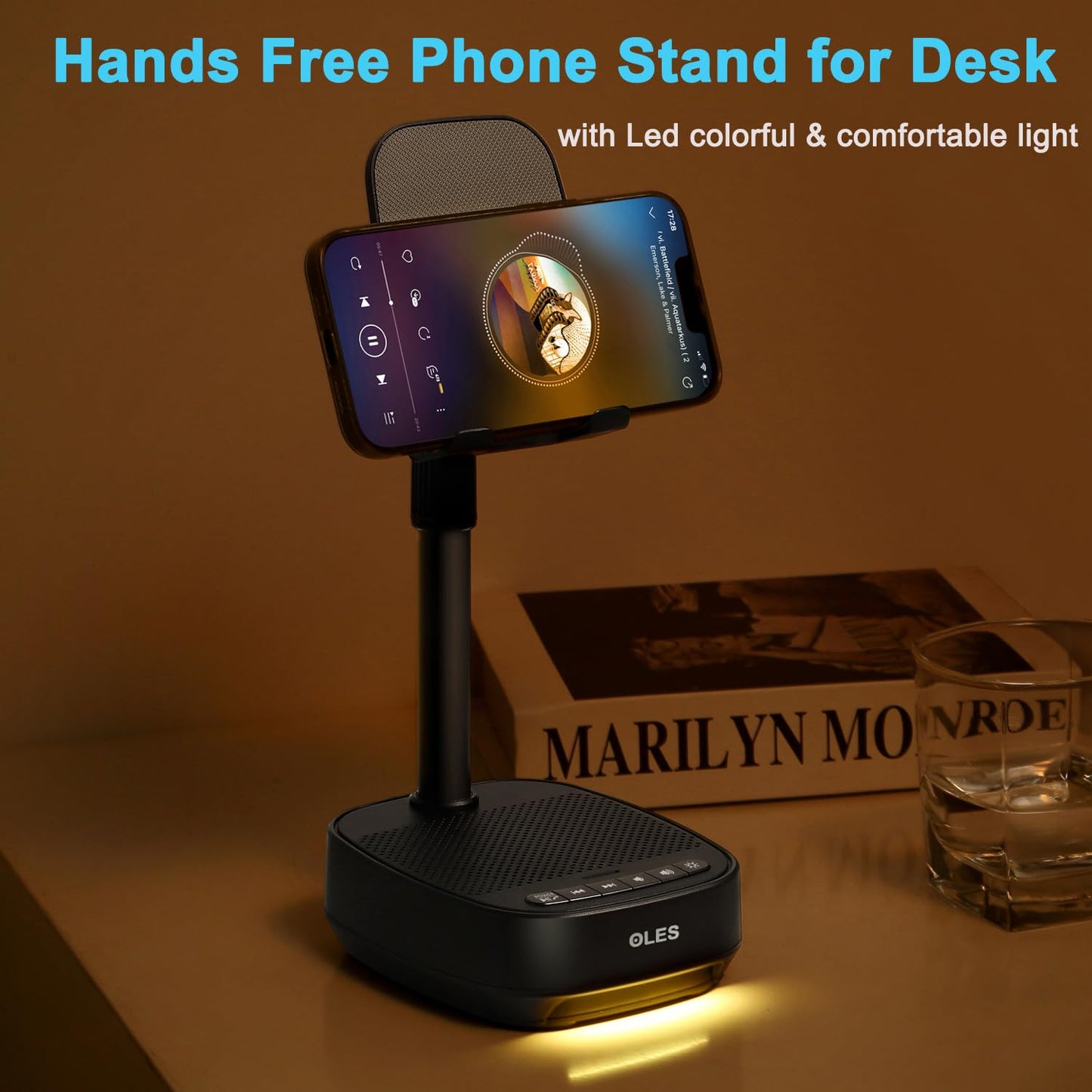 OLES Gifts for Men Women, Adjustable Cell Phone Stand with Wireless Bluetooth Speaker(7-11''Height), Unique Birthday Gifts for Dad Mom Him, Phone Holder Led Color Light for iPhone/Android/Tablets