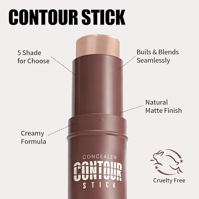 Cream Contour Stick, Cool Toned Contour & Sculpt Stick for Natural Sculpted Face Makeup, Creamy Texture & Non Cakey, Long Lasting Cream Bronzer Stick, Buildable & Highly Pigmented (08 Soft Tan)