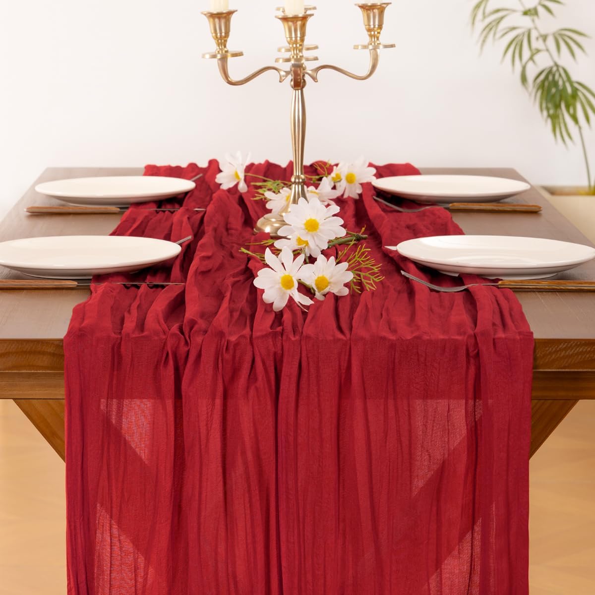 Socomi 10pcs Red Cheesecloth Table Runner Boho Rustic Gauze 120 inch 10FT Cheese Cloth Runner for Wedding Party Baby Shower Birthday Home Decor Holiday Decorations