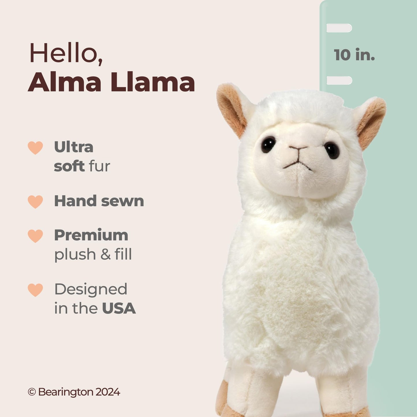 Bearington Llama Stuffed Animal - 10" Soft Llama Plush Alpaca Stuffies Toys for Kids, Boys & Girls - Alma