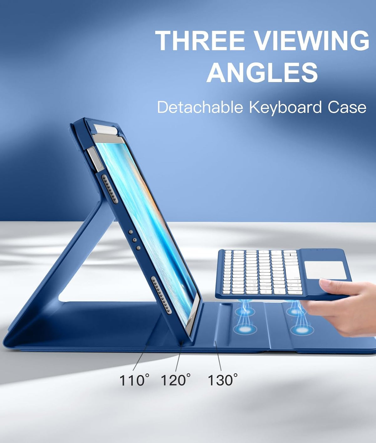 Compatible with iPad Air 11 Inch & Air 5th/ Air 4th Generation Case with Keyboard - Multi-Touch Trackpad, 7-Color Backlit, Detachable Folio Cover for Air 11-inch M3/M2 (2025/2024) (Navy Blue)