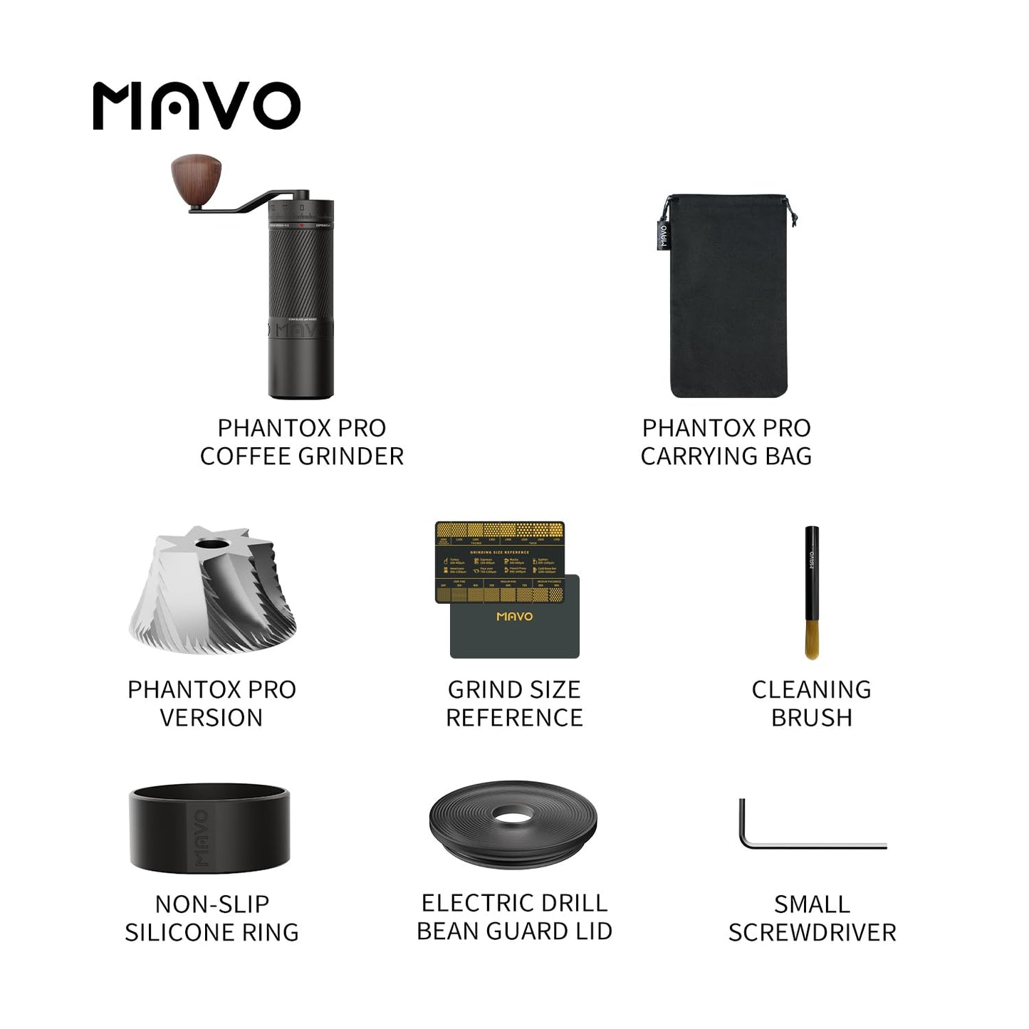 MAVO Manual Coffee Grinder, Phantox Pro Burr Coffee Grinder, Professional 45mm Stainless Steel Grinding Core, Capacity 30g, 120 Clicks Adjustment, Hand Coffee Grinder for Espresso, Pour Over, Black