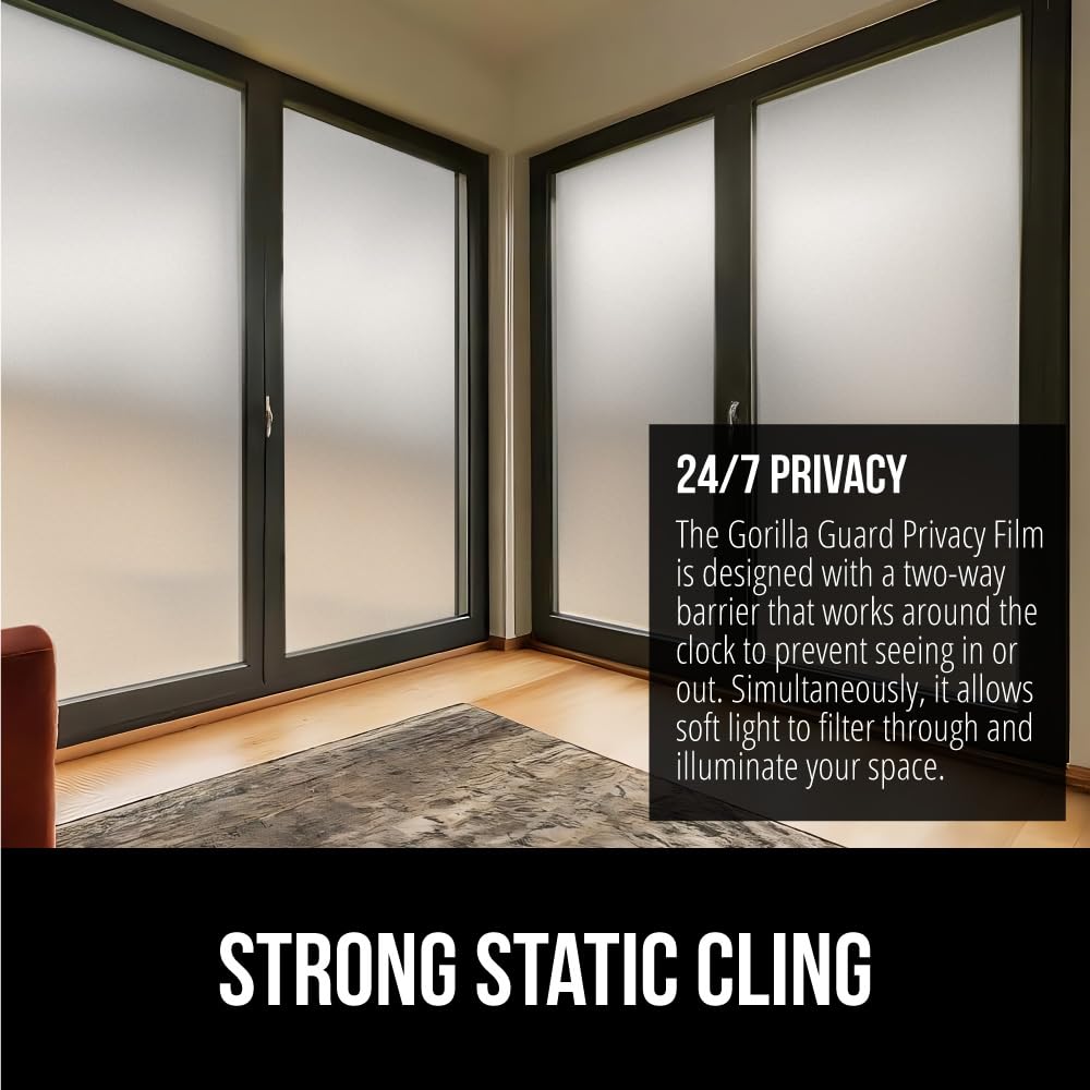 Gorilla Guard Window Privacy Film, Removable Two Way Sun Blocking, 23.6 x 78.7 Inch, Reusable No Residue Stickers, Strong Static Clings to Glass Windows, Decorative Bathroom Door Coverings, White