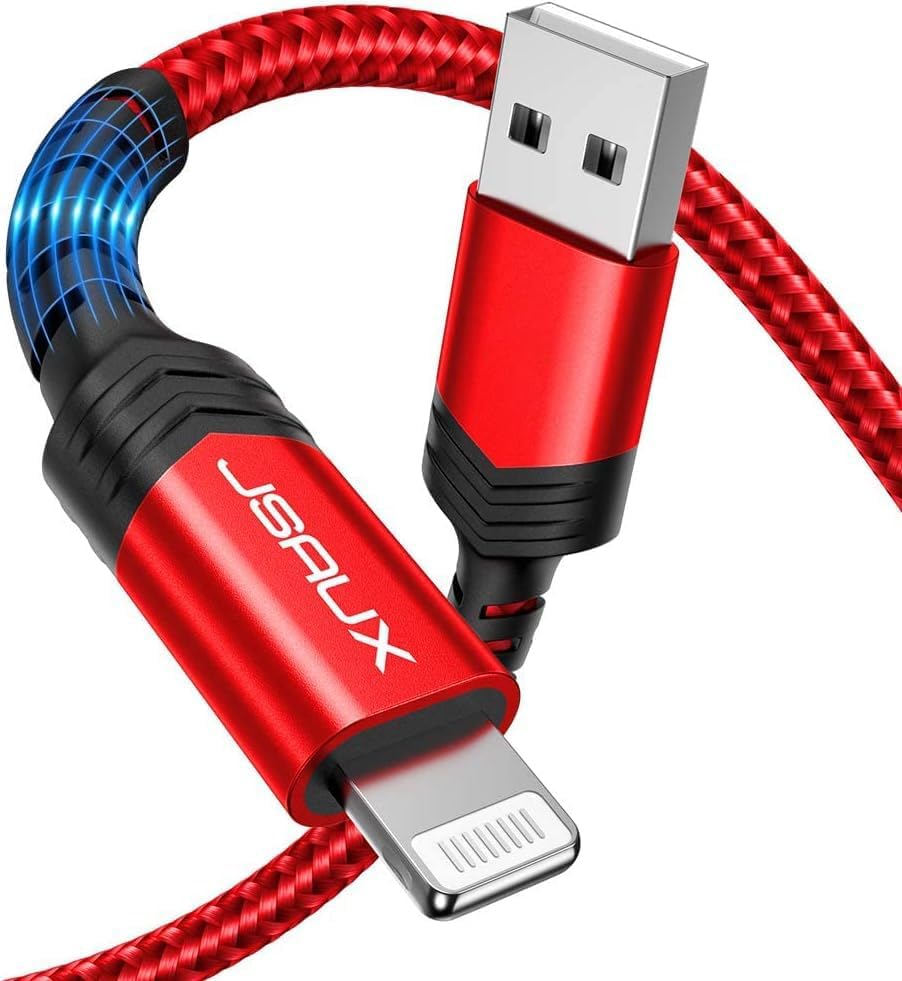 JSAUX Apple MFi Certified Lightning Cable 4ft, iPhone Charger Cable Nylon Braided Heavy Duty, Upgraded C89 USB Lightning Cord for iPhone 11 Xs Max X XR 8 7 6s 6 Plus SE 5 5s, iPad, iPod-Red