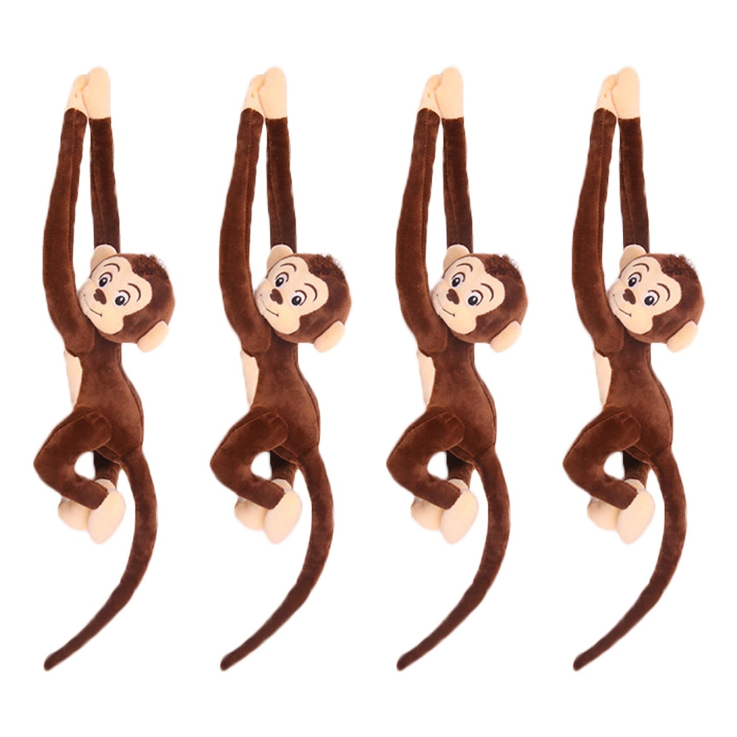 zhidiloveyou 4PCS Hanging Monkey Stuffed Animals Plush Cute Brown Monkey Toy for Kids, 27.6"