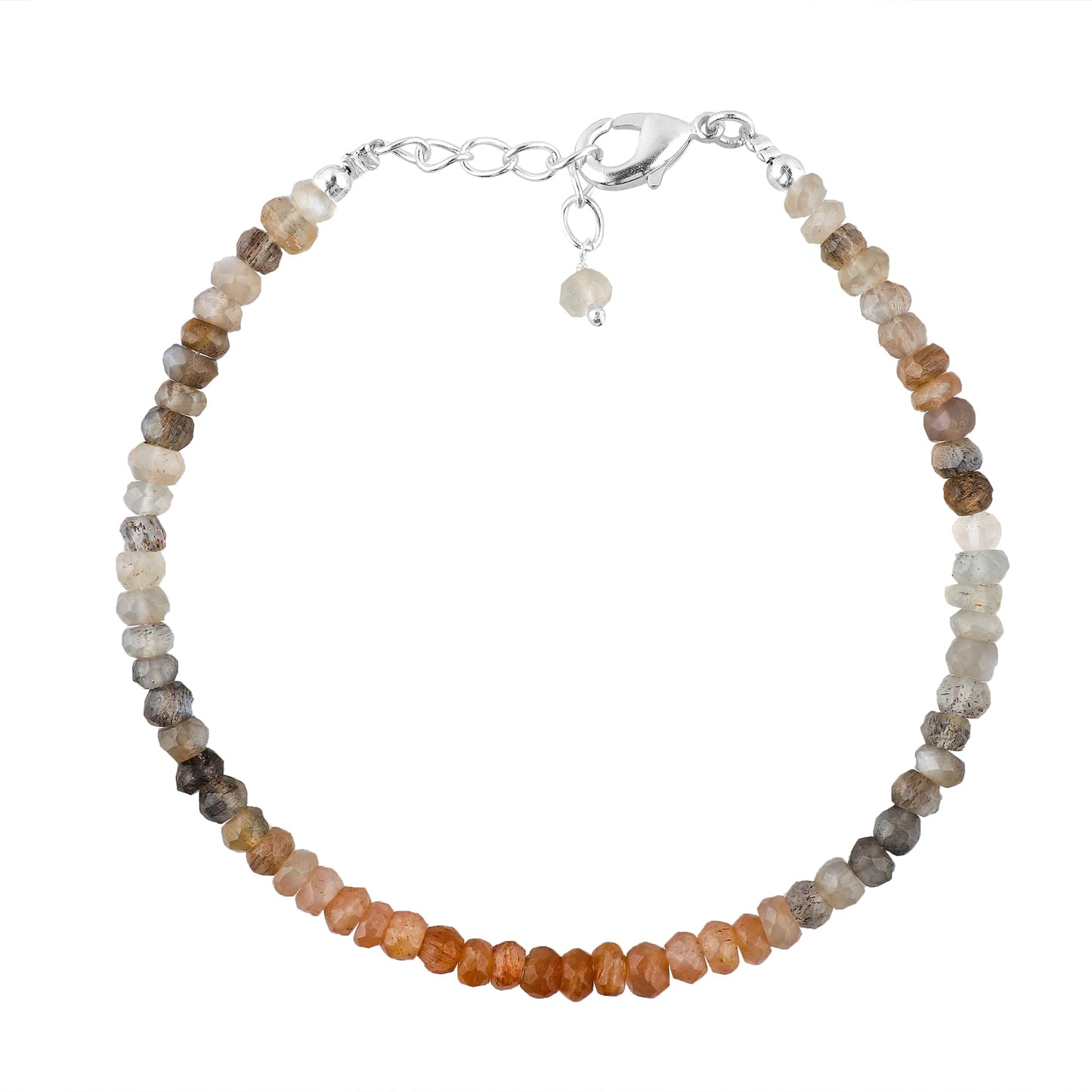 CRYSTALINES Natural Moonstone Dainty Bracelets, Multi Shaded Gemstones Beads, June Birthstone, Chakra Healing Crystals, Handmade Bracelet, Women Jewelry, Silver Chain, A Grade, 8"