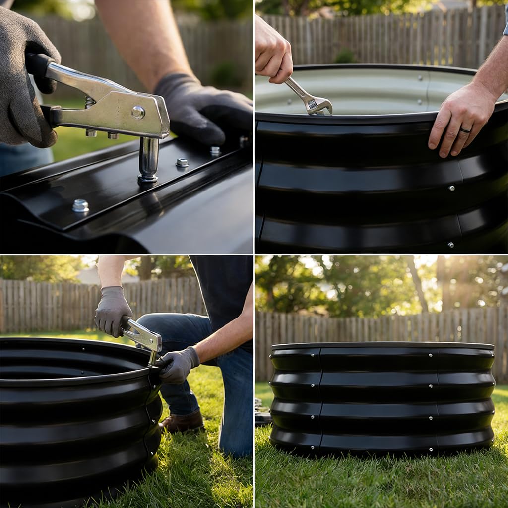 COMHOMA 3 Pack Round Raised Garden Bed 2x2x1ft,Galvanized Metal Planter Box Kit for Outdoor Gardening,Vegetable Flower Herb Growing Beds with Gloves Tools,Black