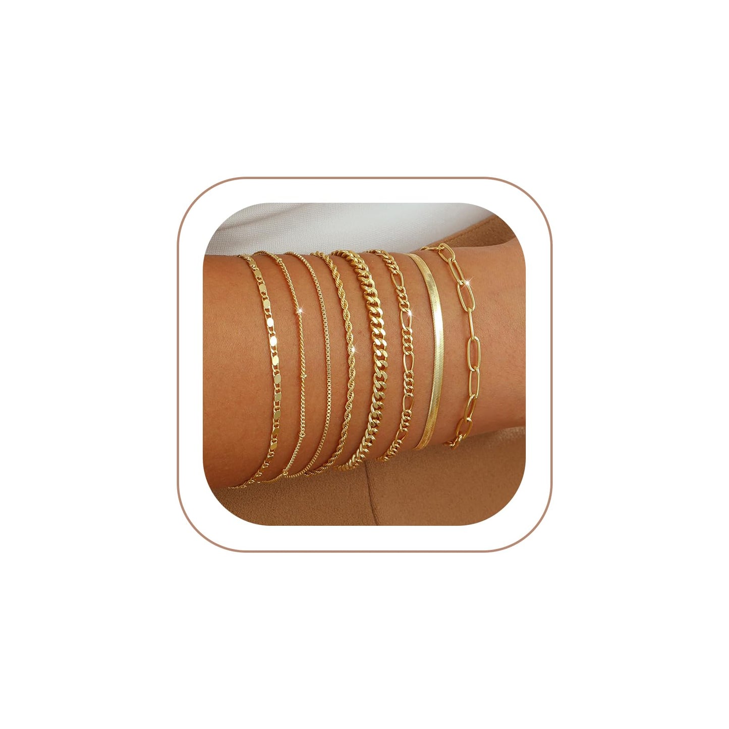 VIROMY Gold Bracelets for Women Waterproof,14K Gold Plated Layered Stackable Bracelet Stack Adjustable Size Jewelry Sets Gifts 8PCS
