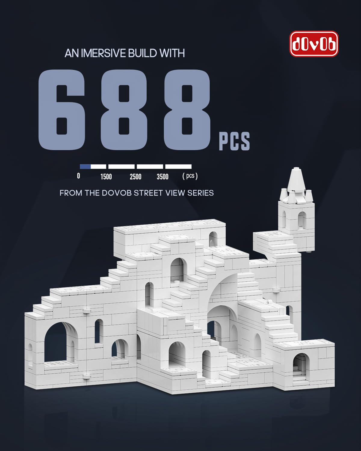 dOvOb 668PCS White Castle Building Blocks, Architectural Model Kit for Adults, Transformable & Collectible Display Set, Challenging Construction Toy for Teens and Adults
