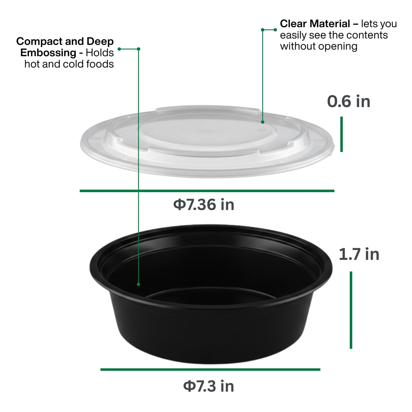 ProTakeOut [24 oz Round Meal Prep Containers with Lids – BPA-Free Food Storage Containers, Bento Box for Restaurant & Catering Use, Stackable, Microwave, Dishwasher, Freezer Safe – 50 Pack