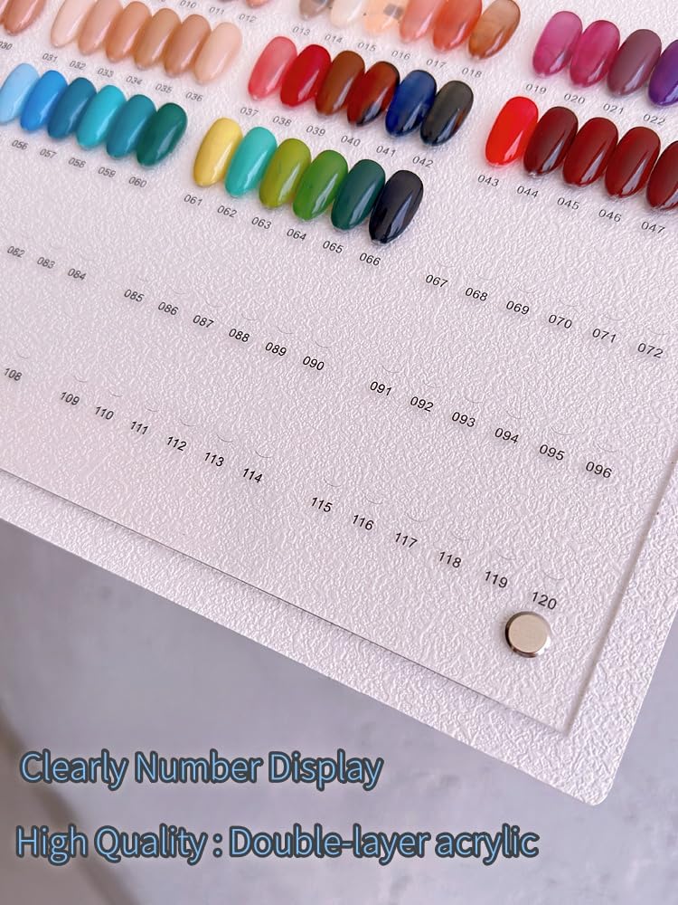 Acycoin2A 120 Nail Color Display Board Nail Art Sample Chart Acrylic Gel Polish Rack Colors Showing Shelf with False Nail Tips and Number Sticker