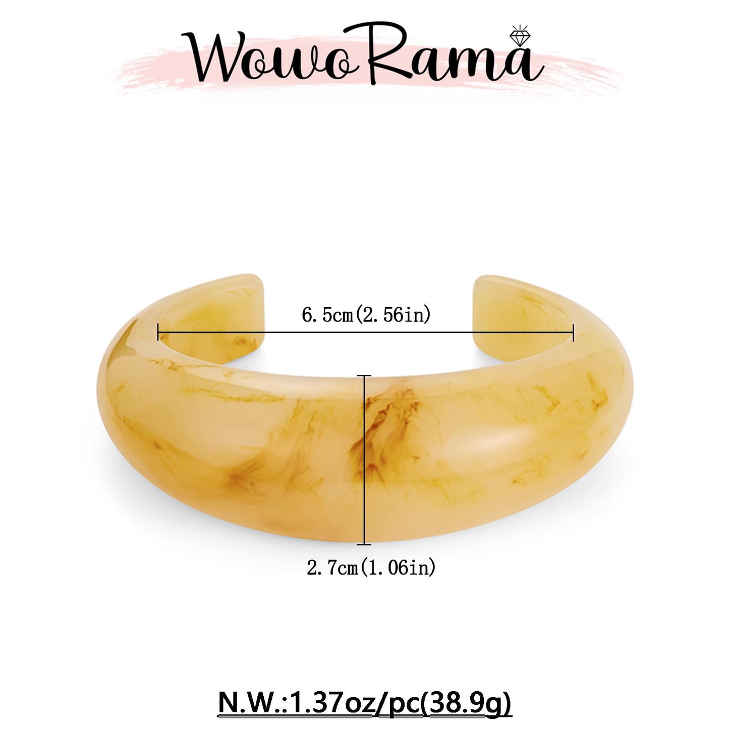 WOWORAMA Chunky Resin Acrylic Cuff Bracelet for Women Khaki Dome Acrylic Open Cuff Bangles Trendy Mottled Acetate Resin Bangle Bracelets Statement Plastic Bracelet