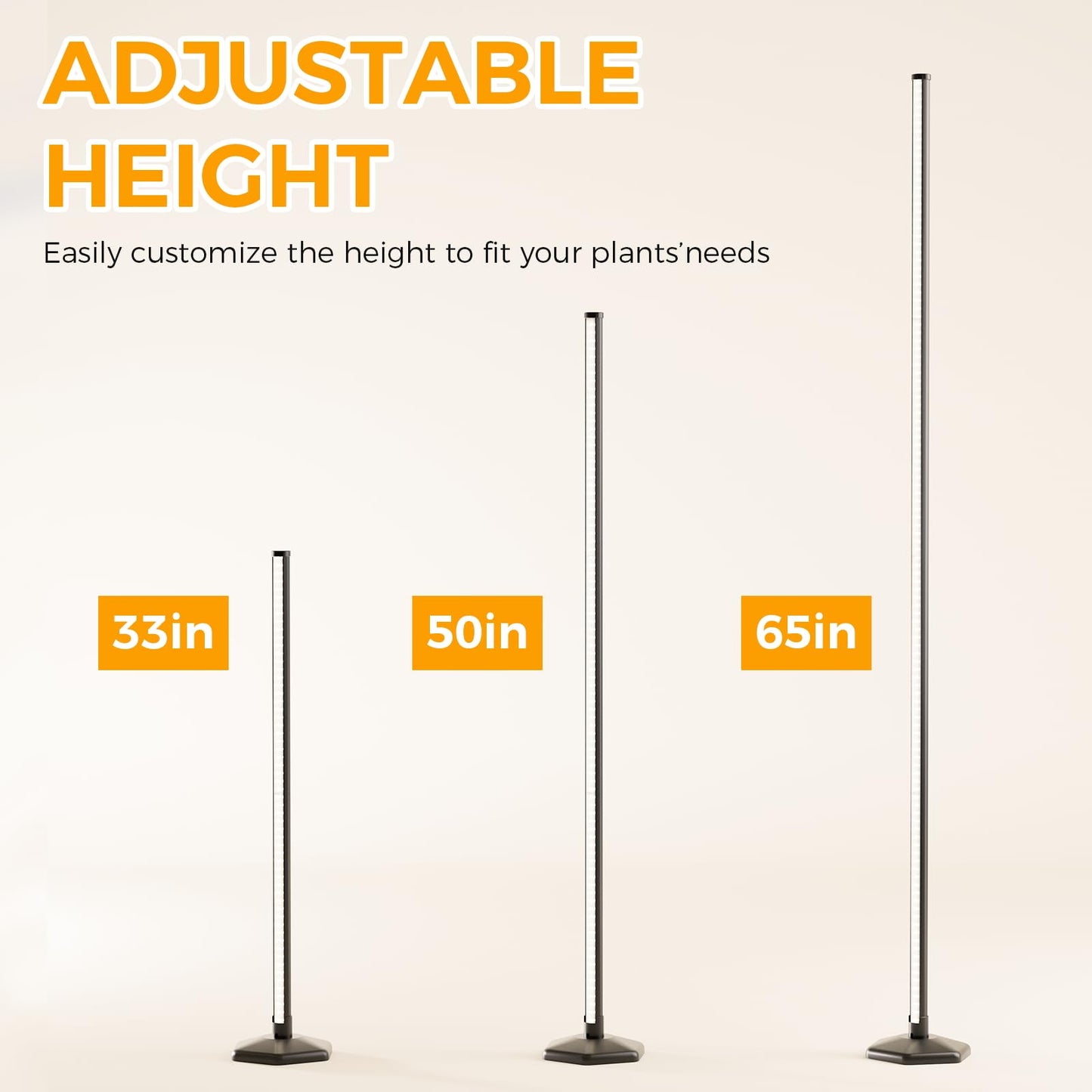 Grow Lights for Indoor Plants with Timer, 42W 192 LEDs Full Spectrum Vertical Grow Light 65 Inch Standing Grow Lights with Foot Switch,3 Light Modes 10-Level Dimmable Wide Coverage