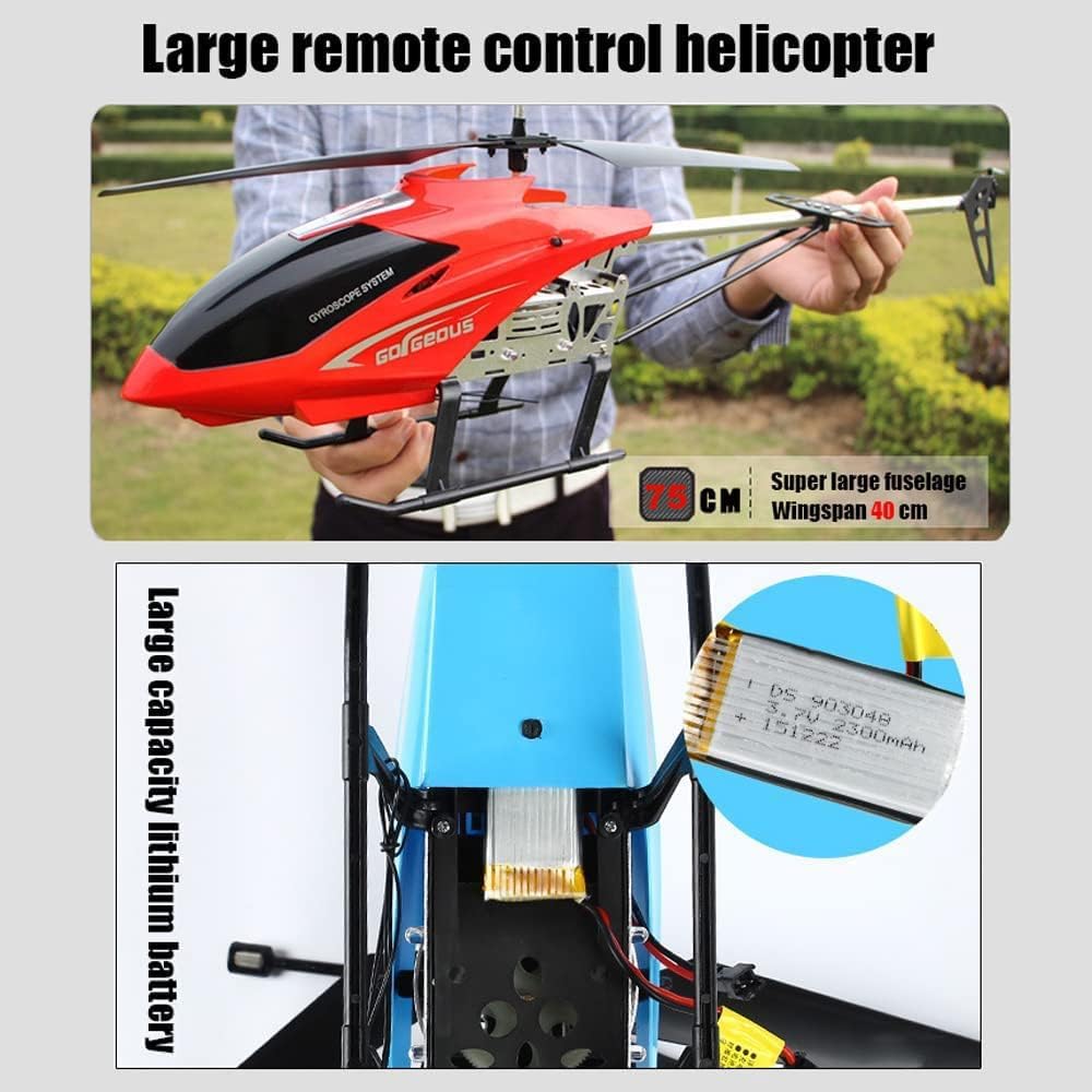 YUEQISM Red Large Fall Resistant RC Helicopter 3.5 Channels Remote Control Helicopter Toys Gift with LED Light Night, with 2 Batteries