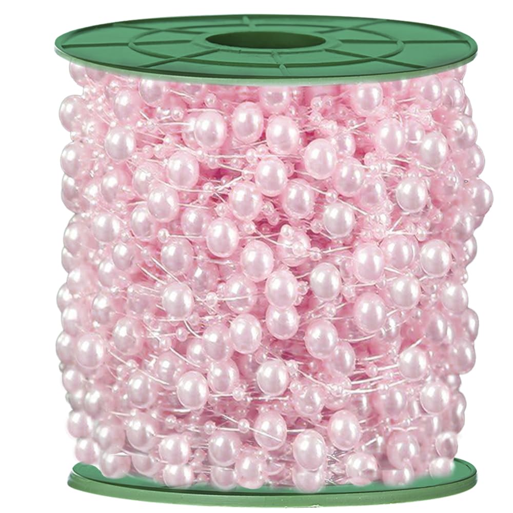 Fbshicung 196 Feet Artificial Pearl Beads Garland Plastic Pearl Strands Chain Pearl String for Crafting Wedding Decoration Party Centerpieces Bridal Bouquet Crafts Flower DIY Supplies (Light Pink)