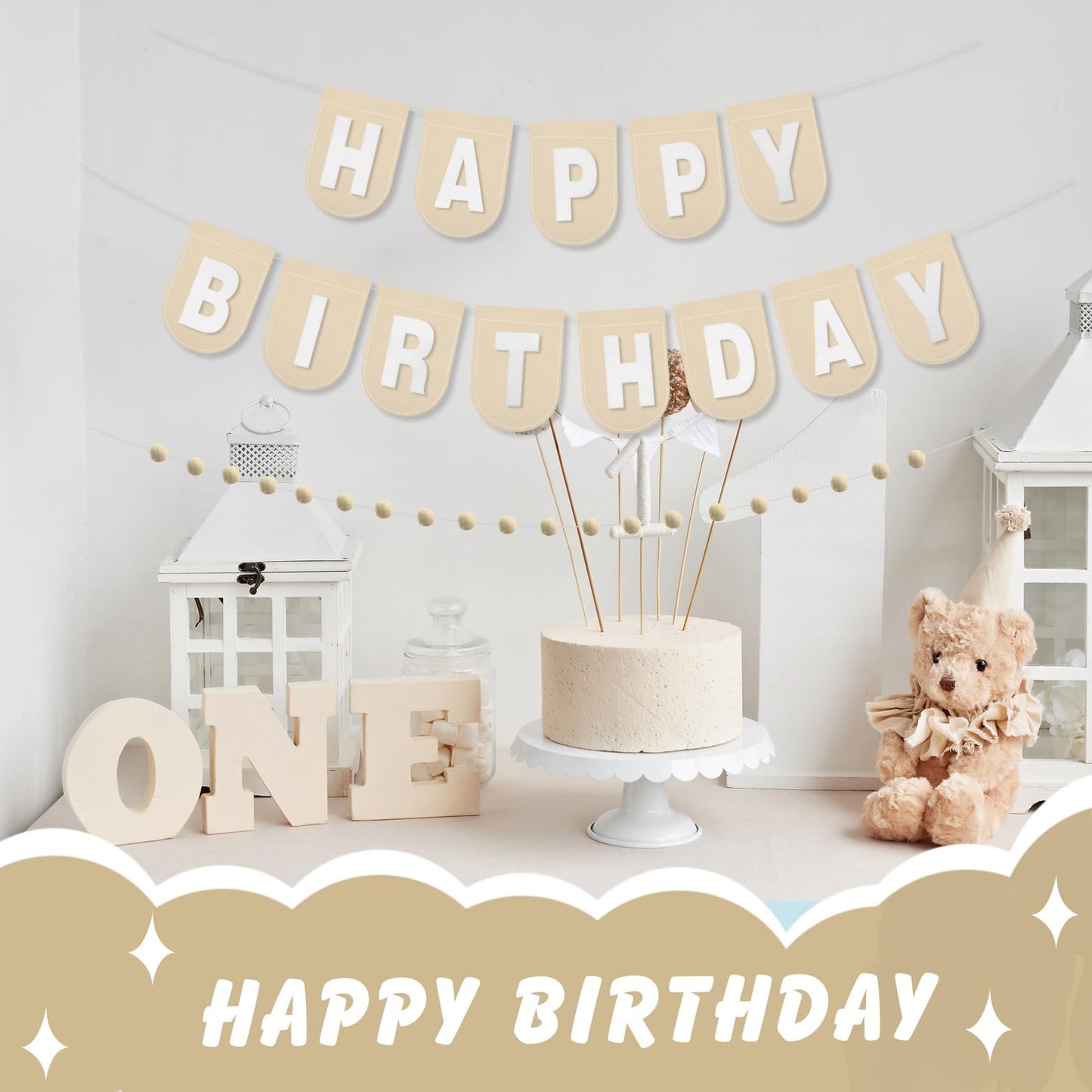 Hahafelt 125 Pcs Make Your Own Banner Kit Personalized Handmade Name Scallop Felt Banner for Baby Nurseries Kids Rooms Decor, Custom Banners for Birthday Wedding Baby Shower(Khaki)
