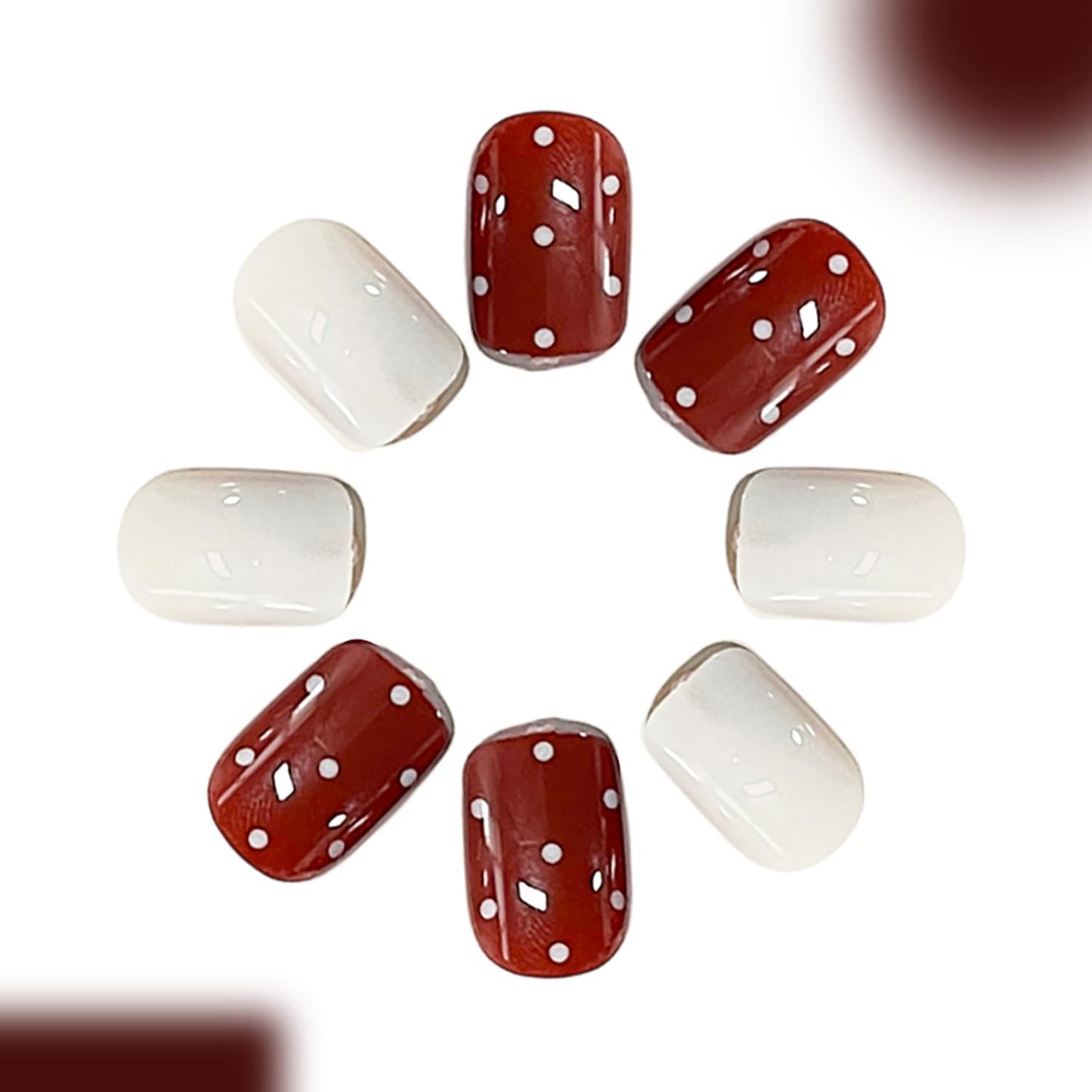 Press on Nails Short Square MABKJLF Fake Nails False Nails with White Polka Dots Designs Glossy Glue on Nail Reusable Full Cover Acrylic Nails for Women Girls 24Pcs