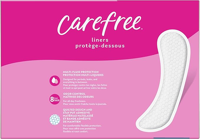 Carefree Panty Liners for Women, Long, Unwrapped, Unscented, 92ct | Pantiliners, Carefree Liners, Daily Liners for Women, Light Periods and Leaks, 8-Hour Odor Control | 92ct (Packaging May Vary)