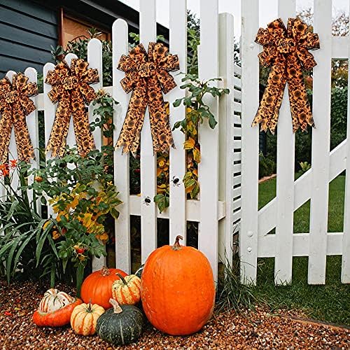 Large Halloween Bows for Wreath, Halloween Wreath Bow Black Orange Burlap Ribbons Spooky Spider Bats Tree Topper Bows for Front Door Indoor Outdoor Decorations Supplies