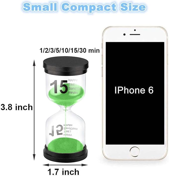SuLiao 15 Minute Hourglass, Green Sand Clcok Timer, Colorful SandWatch 15 Min, Plastic Reloj De Arena 15 Minutos, Large Hour Glass Sandglass, Kitchen, Games, Classroom, Decor