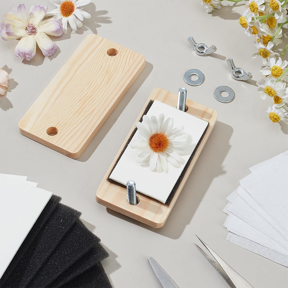 BENECREAT Flower Pressing Kit, 2x3.9inch Rectangle Miniature Flower Press Kit with Bloting Paper for Adults, Wooden Flower Preservation Kit for Crafters Dried Flower Leaf Making