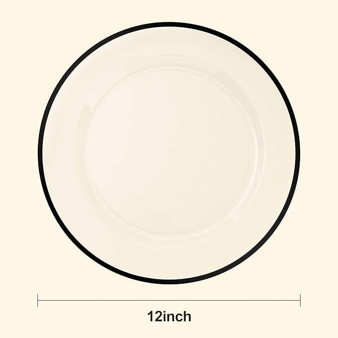 BESTSTAR 12 Inch Disposable Decor Charger Plates, 15 Pack Plastic Clear Plates with Gold Rim, Perfect Table Decor for Party, Wedding, Dinner