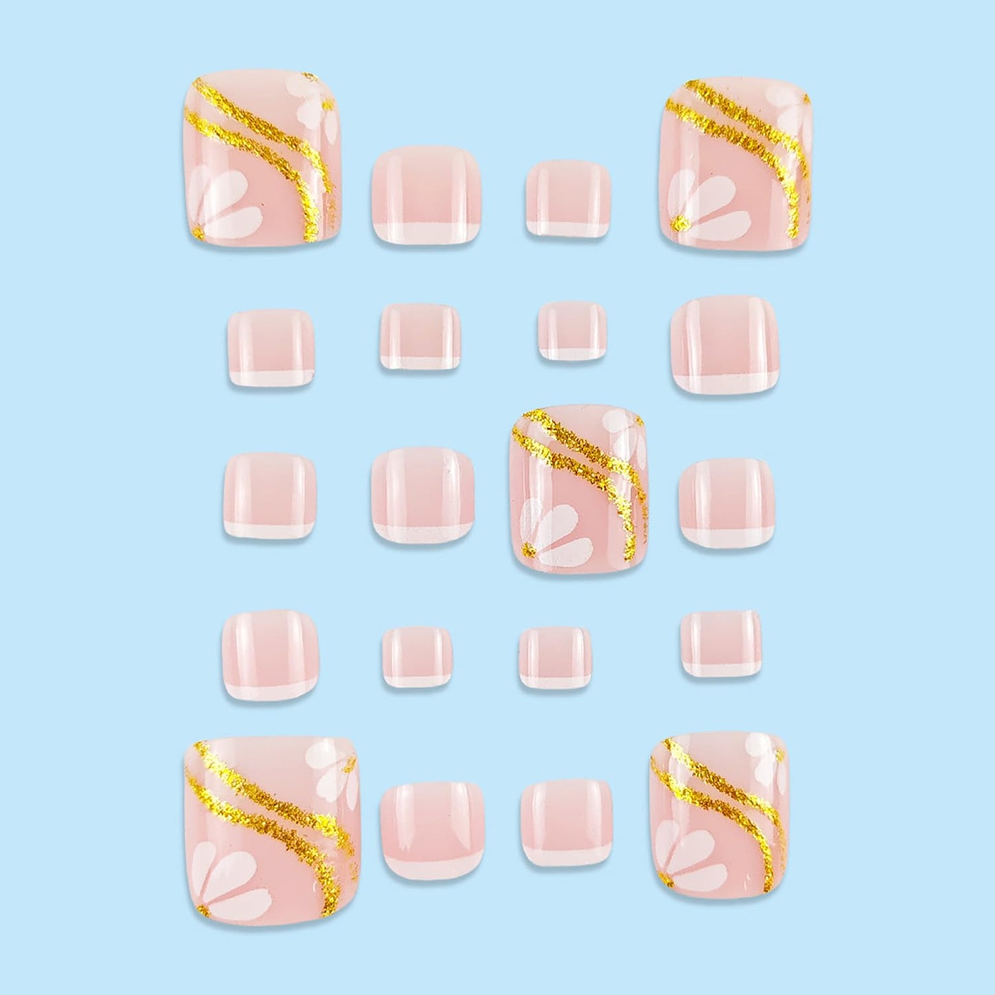 FIEONCIY Press on Toenails with Designs Acrylic Fake Nails for Toe Artificial False Nails with Charms Glue on Toe Nails for Spring Summer Stick on Toenails for Women Girls(JY179)