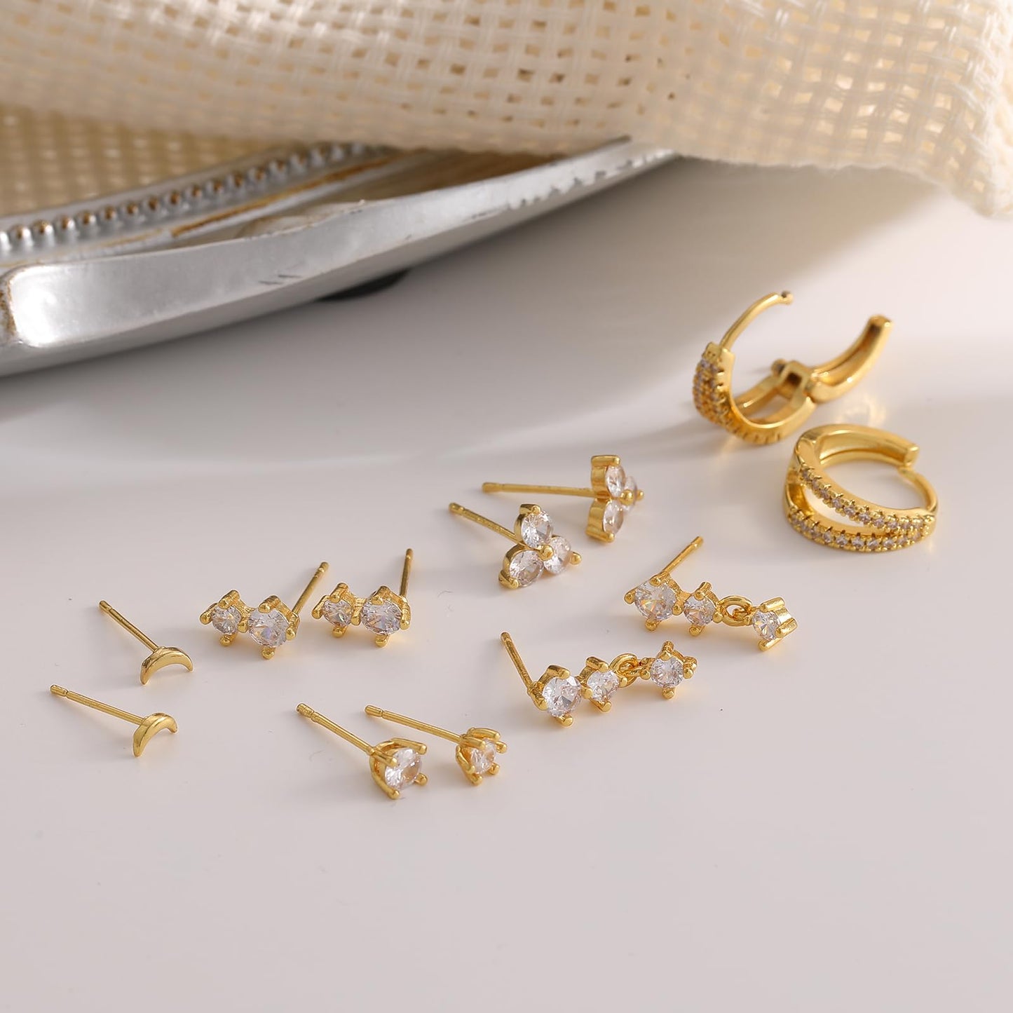 Gold Stud Earrings for Women, 6 Pairs 14K Hypoallergenic Cartilage Earrings for Multiple Piercing, Dainty Small Stackable Gold Hoop Earrings Set (Gold C)