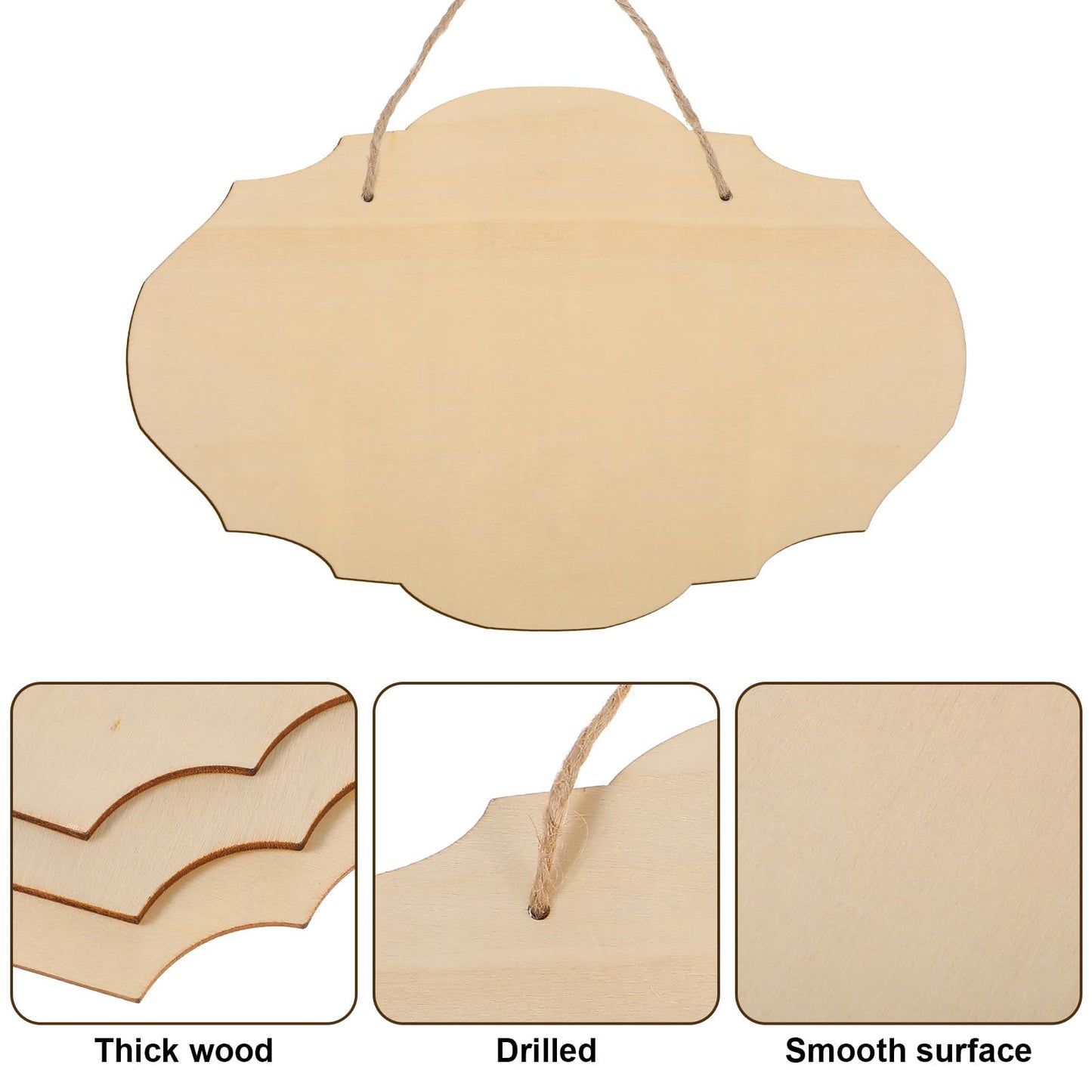 40 Pcs Unfinished Wood Sign Blank, 4 Style Rectangular Wooden Plaques with Hanging Ropes for DIY Painting, Crafts, Home Door Wall Art and Holiday Decor, 9 x 5.91 Inch