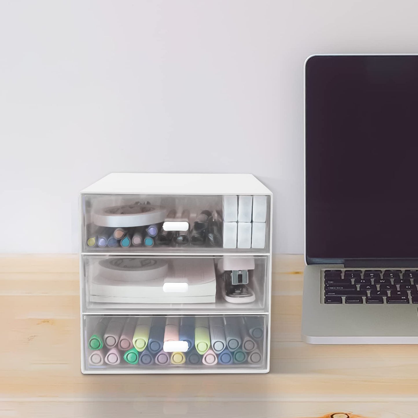 Zuiaso Desk Organizer with Drawer, Desk Storage Box, Plastic Office Stationery Supplies Organizers, Desktop Organizer for Office School Home (3 drawer, White)