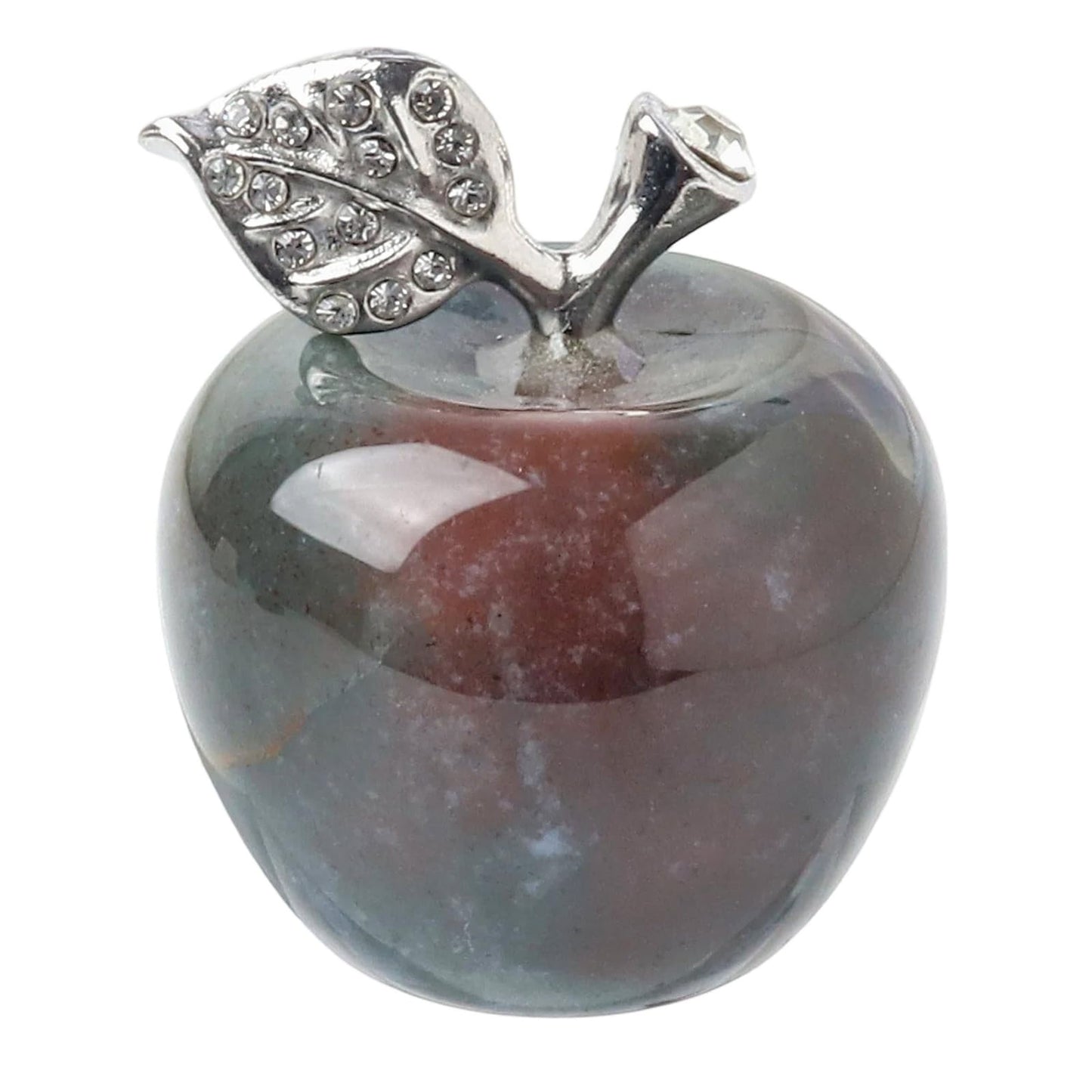 Casaper Ocean Jasper Apple Figurine Pocket Stone Fruit Sculpture Healing Crystal Statue Home Decoration 1.3" Tall