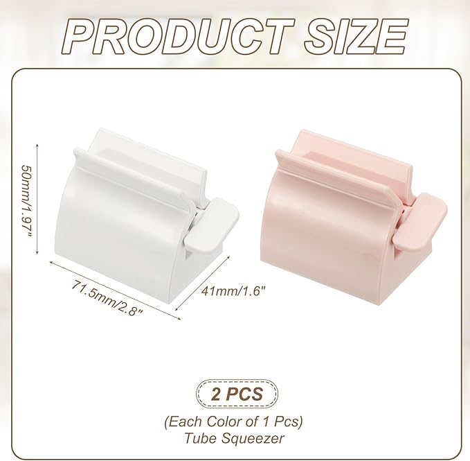 uxcell Toothpaste Tube Squeezer, 2Pcs 2.3" Toothpaste Squeezer Dispenser Rollers Tube Squeezers Clip Holder Stand for Bathroom, White/Pink