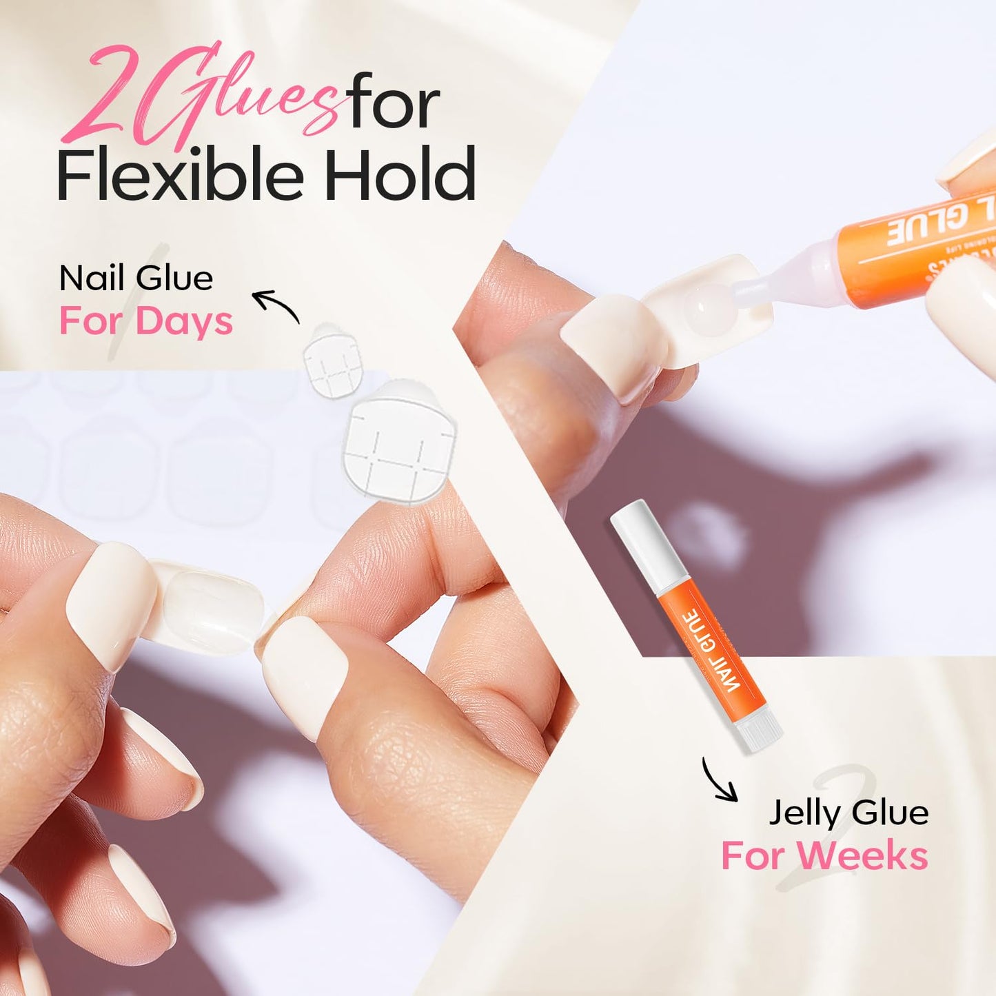 Modelones French Tip Press on Nails Almond, Short Almond Fake Nails, Semi-Transparent Soft Nail Kit with Nail Glue Adhesive Tabs Nail File, Spring Nails Press Ons 30Pcs 15 Sizes, Shell Pearl