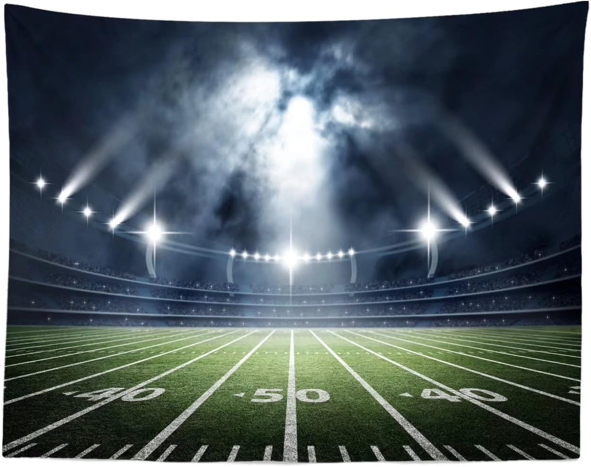 BELECO 15x8ft Fabric Football Field Backdrop - Sports Game Stadium Theme Birthday Party Decorations - Newborn Kids Adults Photo Booth Shooting Family Photographic Studio Props