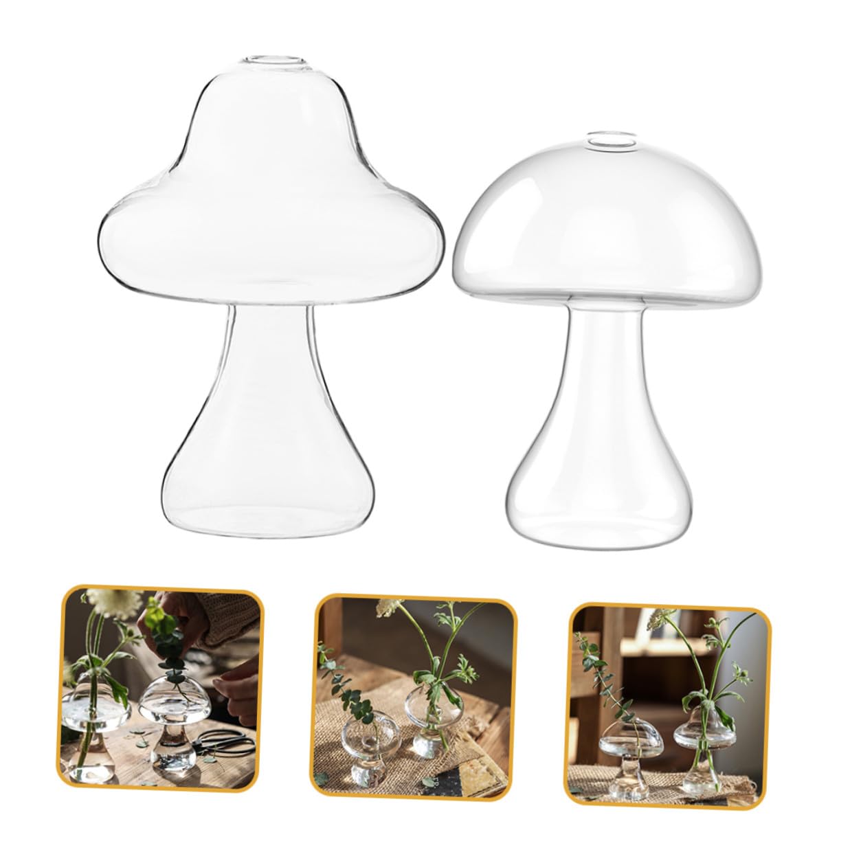 BESPORTBLE 2pcs Glass Mushroom Flower Vases Hydroponic Plant Terrariums Decorative Floral Containers for Home Office Living Bedroom Kitchen